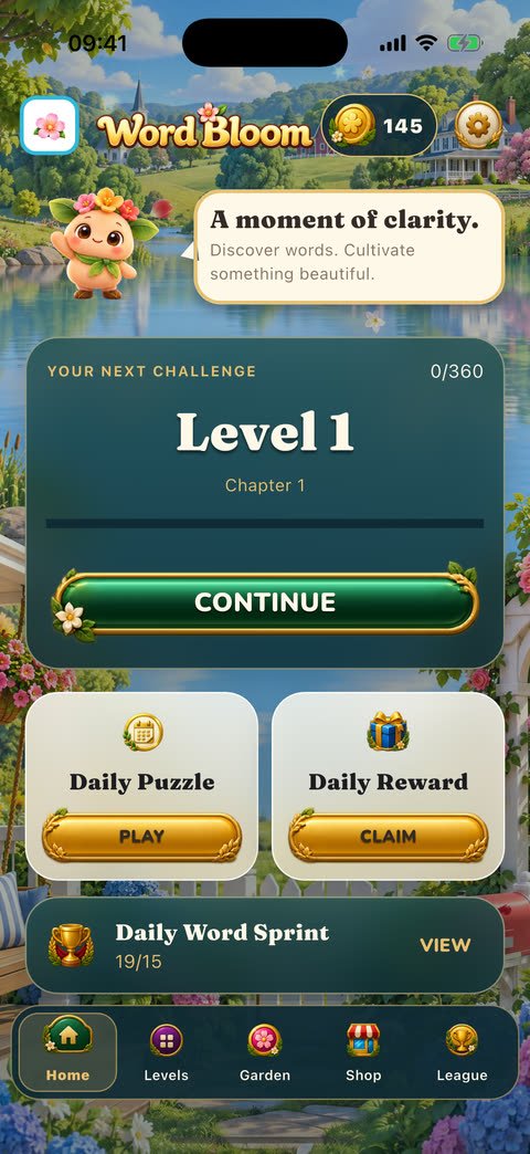 Word Bloom home screen in English